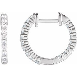 Sterling Silver 1/2 CTW Lab-Grown Diamond Inside-Outside 14.5 mm Hoop Earrings