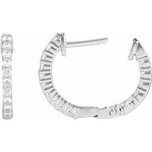 14K White Gold 1/2 CTW Lab-Grown Diamond Inside-Outside Hinged 14.5 mm Hoop Earrings – image 4