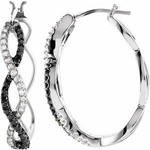 14K White Gold 1/2 CTW Black & White Natural Diamond Hoop Earrings