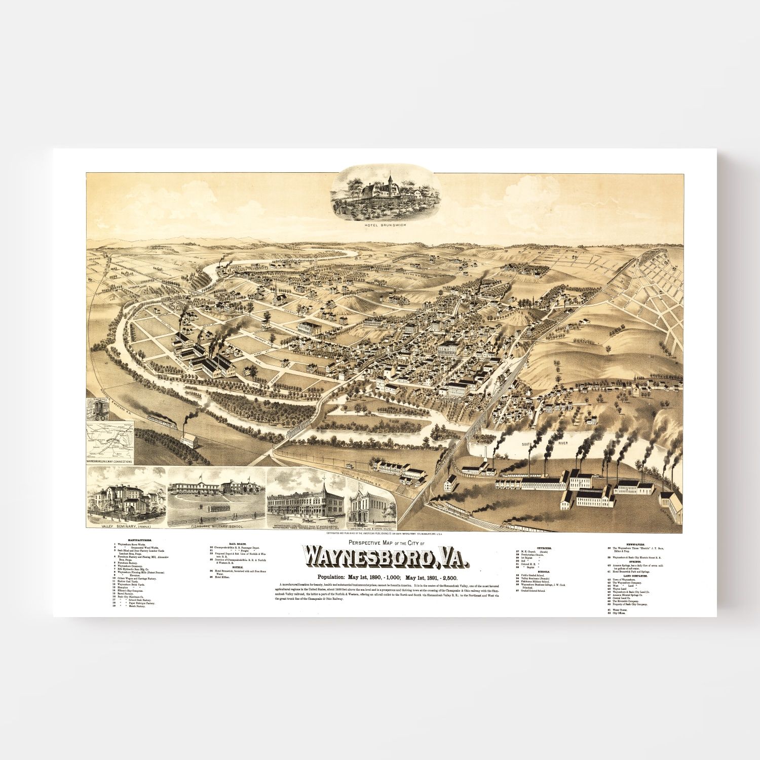 Vintage Map of Waynesboro, Virginia 1891