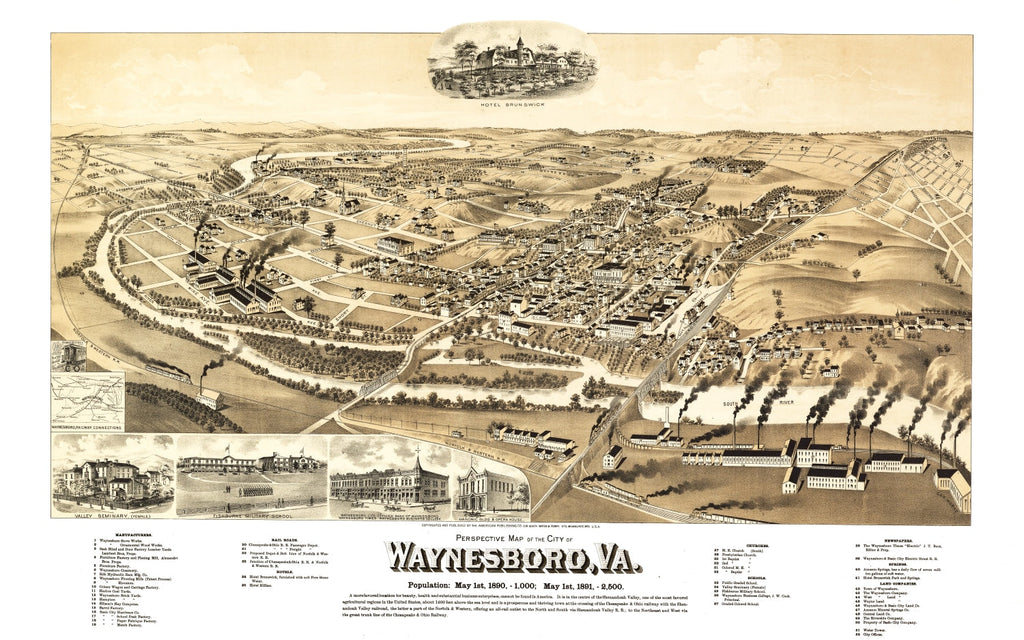 Vintage Map of Waynesboro, Virginia 1891