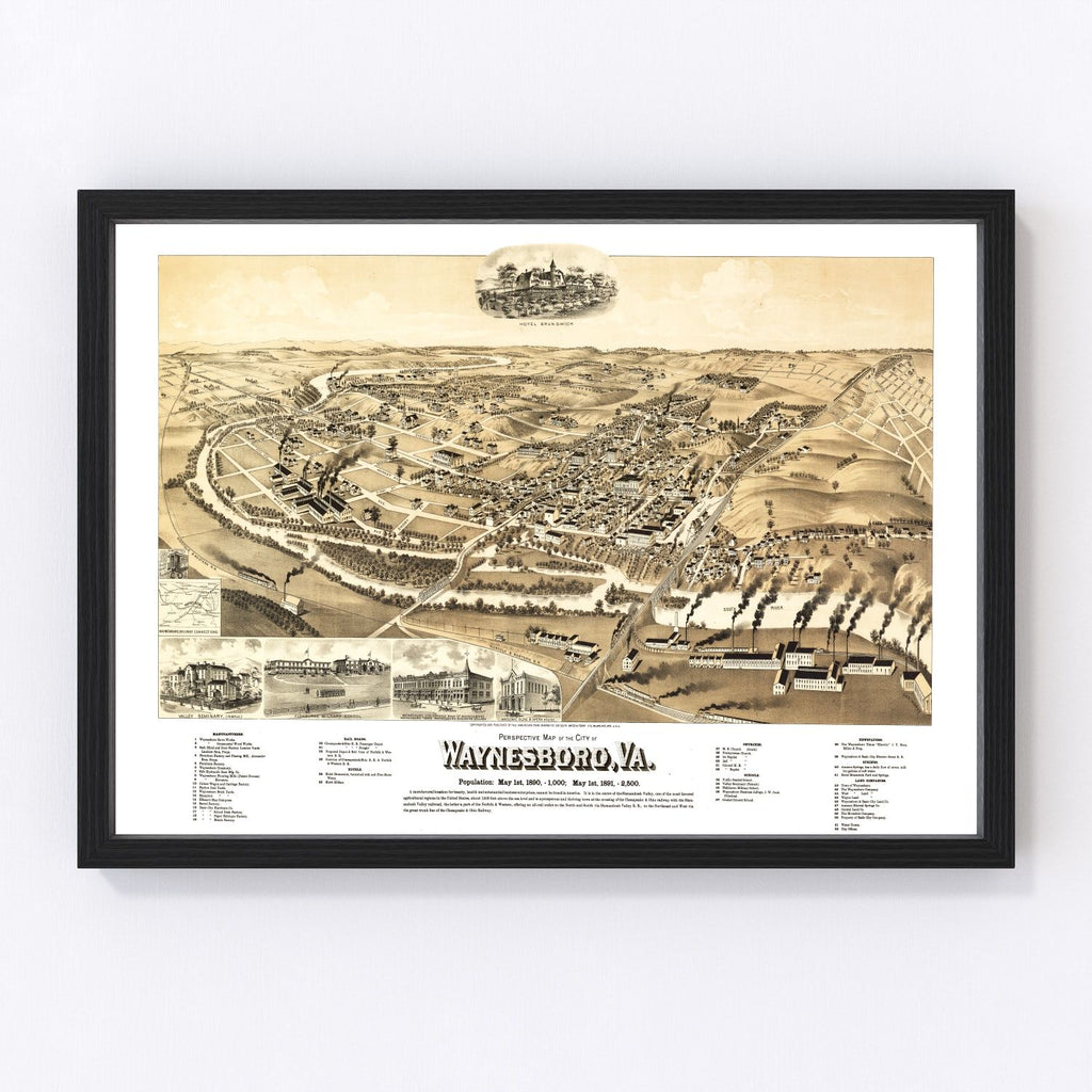 Vintage Map of Waynesboro, Virginia 1891
