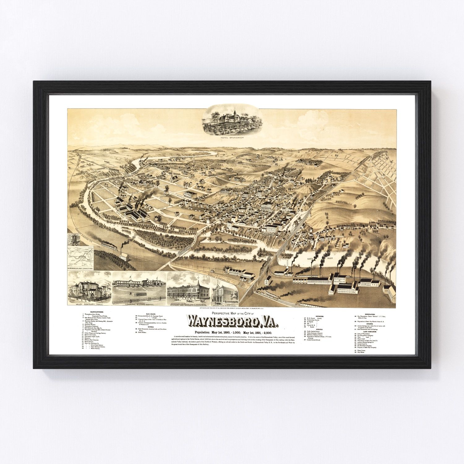Vintage Map of Waynesboro, Virginia 1891