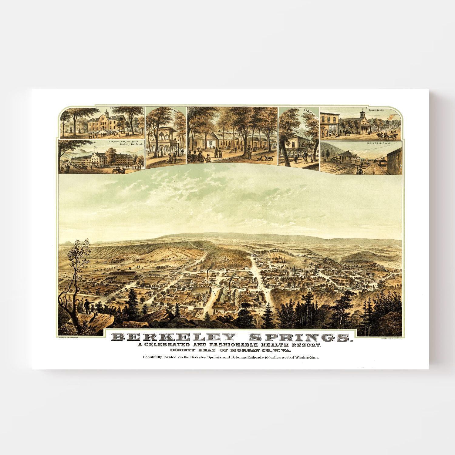 Vintage Map of Berkeley Springs, Virginia 1889