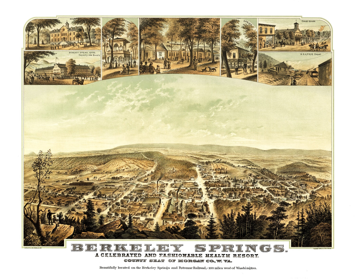 Vintage Map of Berkeley Springs, Virginia 1889