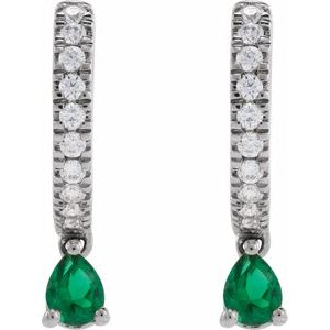 14K White Gold Lab-Grown Emerald & 1/5 CTW Natural Diamond 16.2 mm Hoop Earrings – image 2