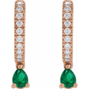 14K Rose Gold Lab-Grown Emerald & 1/5 CTW Natural Diamond 16.2 mm Hoop Earrings – image 2