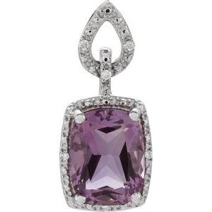 14K White Gold Natural Amethyst & .025 CTW Natural Diamond Pendant