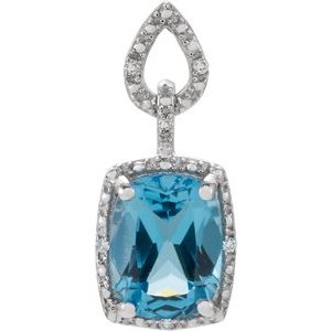 14K White Gold Natural Swiss Blue Topaz & .025 CTW Natural Diamond Pendant