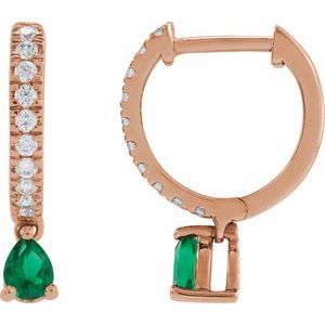 14K Rose Gold Lab-Grown Emerald & 1/5 CTW Natural Diamond 16.2 mm Hoop Earrings