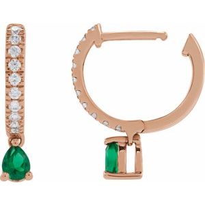 14K Rose Gold Lab-Grown Emerald & 1/5 CTW Natural Diamond 16.2 mm Hoop Earrings – image 3