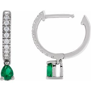 14K White Gold Lab-Grown Emerald & 1/5 CTW Natural Diamond 16.2 mm Hoop Earrings – image 3