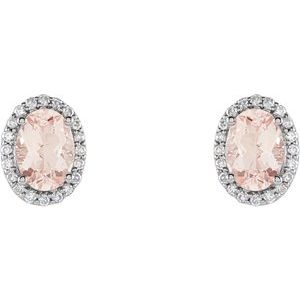 14K White Gold Natural Pink Morganite & 1/5 CTW Natural Diamond Earrings