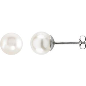 14K White Gold Cultured White Freshwater Pearl Earrings