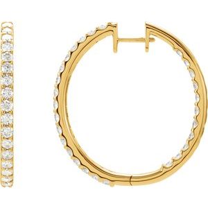 14K Yellow Gold 3 CTW Natural Diamond Inside-Outside 35.3 mm Hoop Earrings