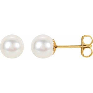 14K Yellow Gold Cultured White Freshwater Pearl Earrings