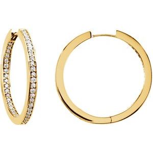 14K Yellow Gold 3/8 CTW Natural Diamond Inside-Outside 23.5 mm Hoop Earrings