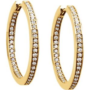 14K Yellow Gold 3/8 CTW Natural Diamond Inside-Outside 23.5 mm Hoop Earrings – image 2