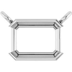 10K White Gold 7x5 mm Emerald Half-Bezel Solitaire Necklace Center