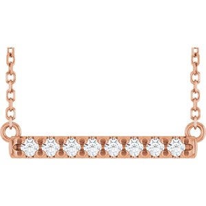14K Rose 1/8 CTW Lab-Grown Diamond French-Set Bar 18" Necklace
