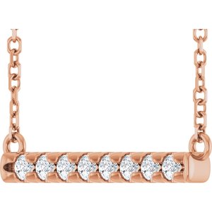 14K Rose Gold 1/8 CTW Lab-Grown Diamond French-Set Bar 18" Necklace