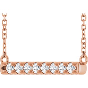 14K Rose 1/4 CTW Lab-Grown Diamond French-Set Bar 18" Necklace