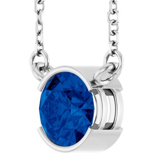 14K White Gold Lab-Grown Blue Sapphire 18" Necklace