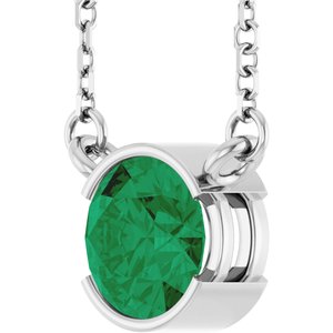 14K White Gold Natural Emerald 18" Necklace