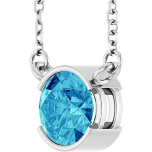 14K White Gold Natural Blue Zircon 18" Necklace