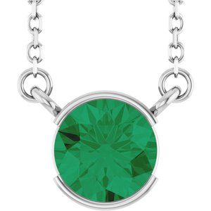 14K White Gold Natural Emerald 18" Necklace