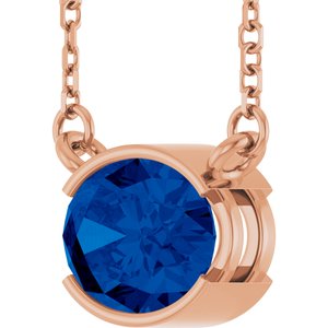 14K Rose Gold Natural Blue Sapphire 18" Necklace