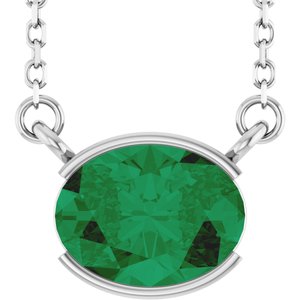 14K White Gold Lab-Grown Emerald 18" Necklace