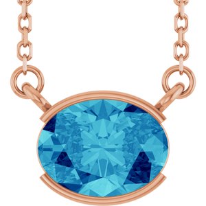 14K Rose Gold Natural Blue Zircon 18" Necklace