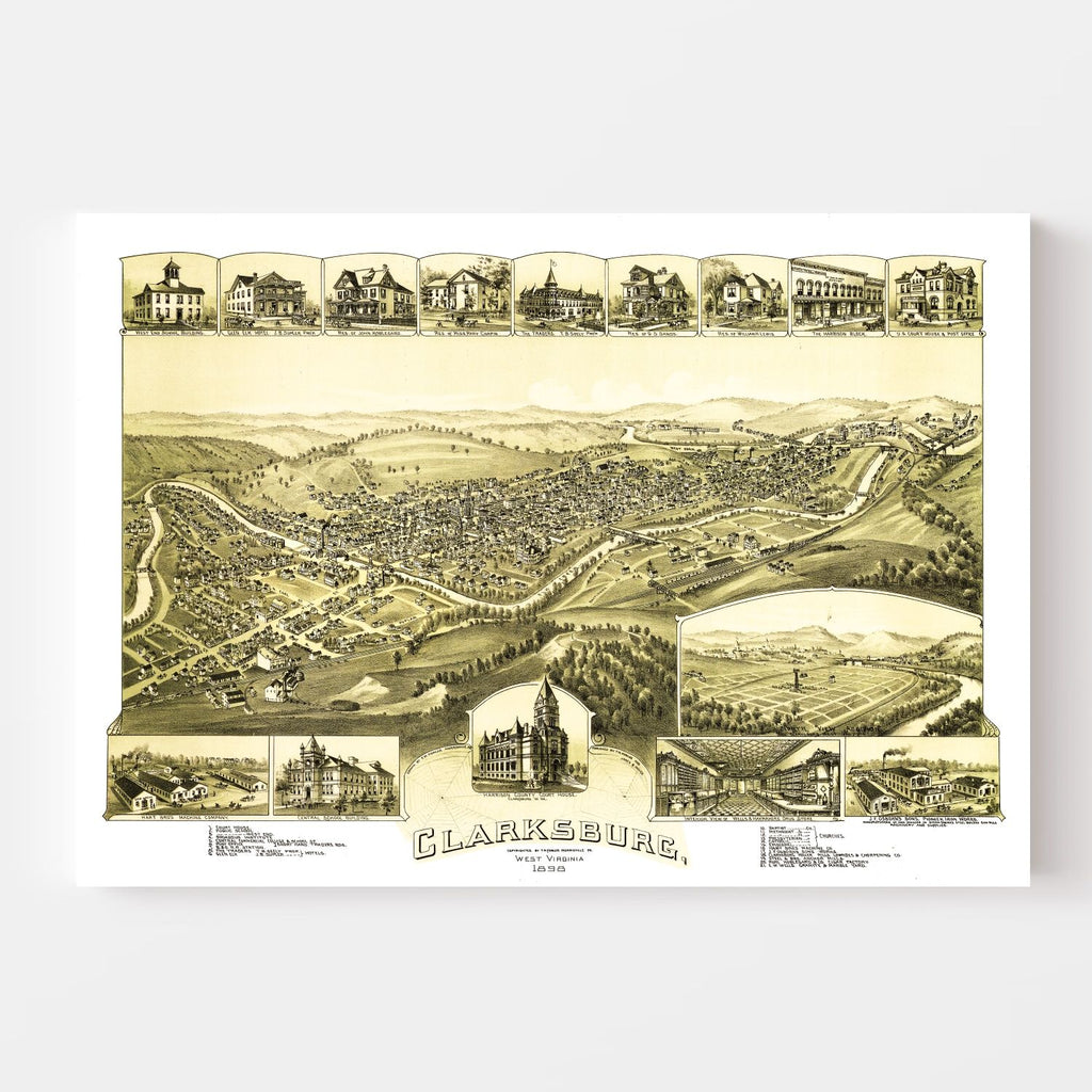 Vintage Map of Clarksburg, West Virginia 1898