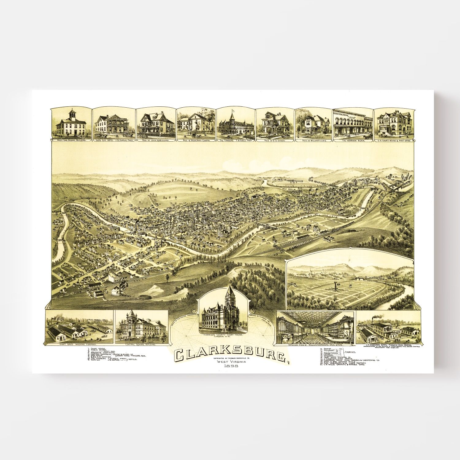 Vintage Map of Clarksburg, West Virginia 1898