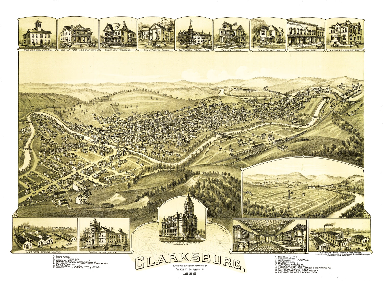 Vintage Map of Clarksburg, West Virginia 1898