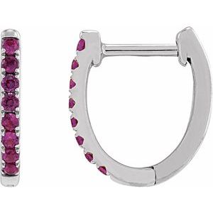 14K White Gold Lab-Grown Ruby 12.95 mm Hoop Earrings