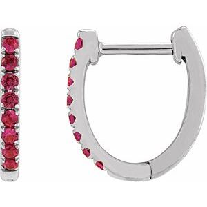 14K White Gold Lab-Grown Ruby 12.95 mm Hoop Earrings