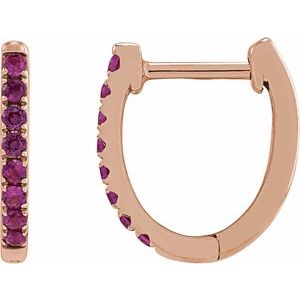 14K Rose Gold Lab-Grown Ruby 12.95 mm Hoop Earrings