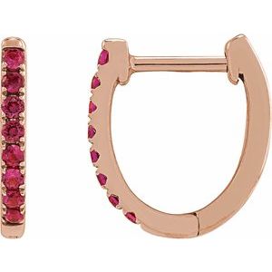 14K Rose Gold Lab-Grown Ruby 12.95 mm Hoop Earrings
