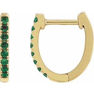 14K Yellow Gold Lab-Grown Emerald 12.95 mm Hoop Earrings