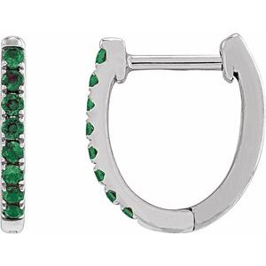 14K White Gold Lab-Grown Emerald 12.95 mm Hoop Earrings