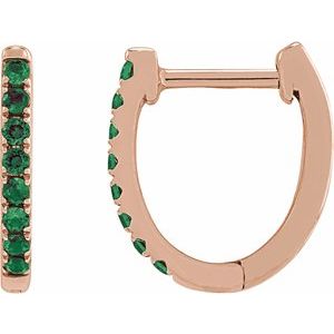 14K Rose Gold Lab-Grown Emerald 12.95 mm Hoop Earrings