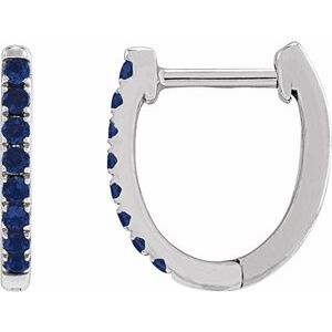 14K White Gold Lab-Grown Blue Sapphire 12.95 mm Hoop Earrings
