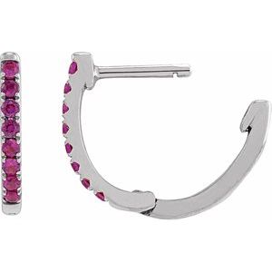 14K White Gold Lab-Grown Ruby 12.95 mm Hoop Earrings