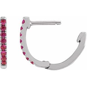 14K White Gold Lab-Grown Ruby 12.95 mm Hoop Earrings – image 3