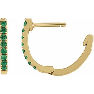 14K Yellow Gold Lab-Grown Emerald 12.95 mm Hoop Earrings – image 3