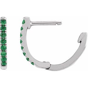 14K White Gold Lab-Grown Emerald 12.95 mm Hoop Earrings – image 3