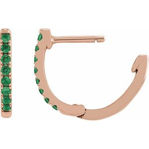 14K Rose Gold Lab-Grown Emerald 12.95 mm Hoop Earrings – image 3