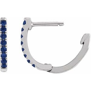 14K White Gold Lab-Grown Blue Sapphire 12.95 mm Hoop Earrings – image 3